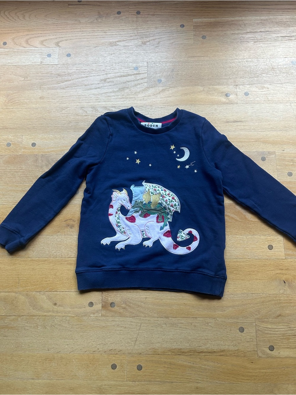 Mini Boden Navy Sweatshirt with Fantasy Dragon Appliqué